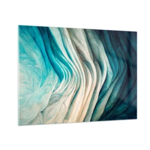 Impression sur verre - Image sur verre - Vagues abstraites dans les tons de bleu et de beige - 70x50cm - Insatiabilité bleue - Décoration murale moderne pour le salon et la chambre ARTTOR