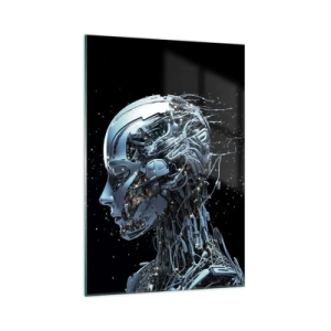 Impression sur verre - Image sur verre - Portrait futuriste d'un cyborg dans un style industriel sur fond noir. - 70x100cm - La technologie est une femme - Décoration murale moderne pour le salon et la chambre ARTTOR