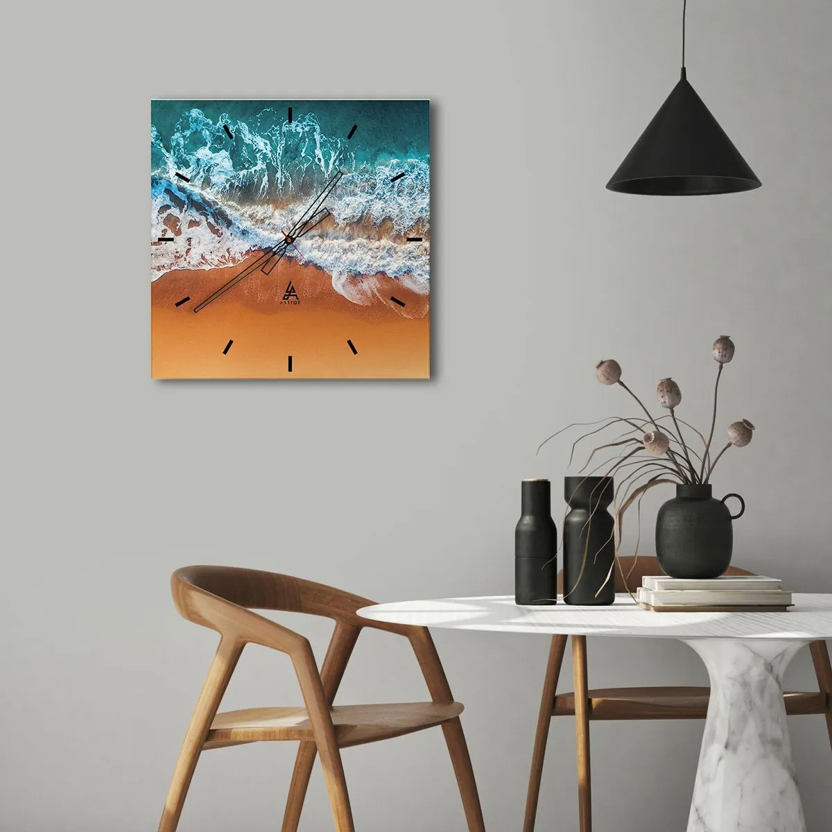 Horloge murale - Pendule murale - Vue aérienne des vagues de l'océan s'écrasant sur le rivage - 30x30cm - Toujours ensemble - Décoration murale moderne pour le salon et la chambre ARTTOR
