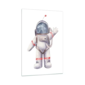 Impression sur verre - Image sur verre - Astronaute de style aquarelle sur fond blanc - 70x100cm - C'est tout pour le moment! - Décoration murale moderne pour le salon et la chambre ARTTOR
