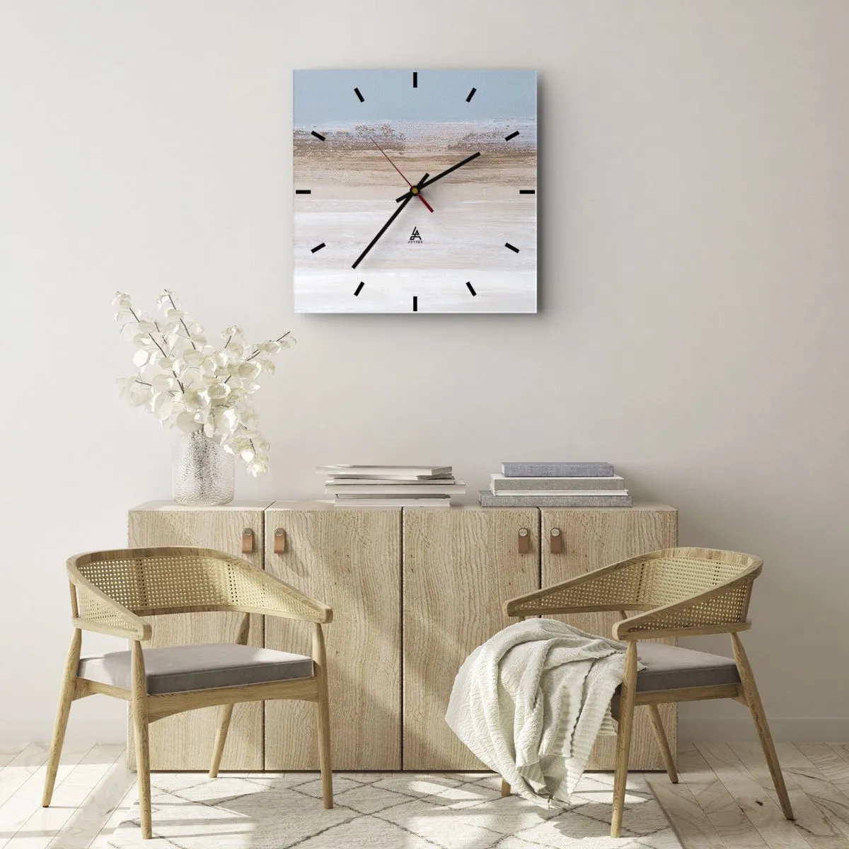 Horloge murale - Pendule murale - Un paysage subtil aux tons pastel de bleu et de beige - 30x30cm - Paysage ambigu - Décoration murale moderne pour le salon et la chambre ARTTOR