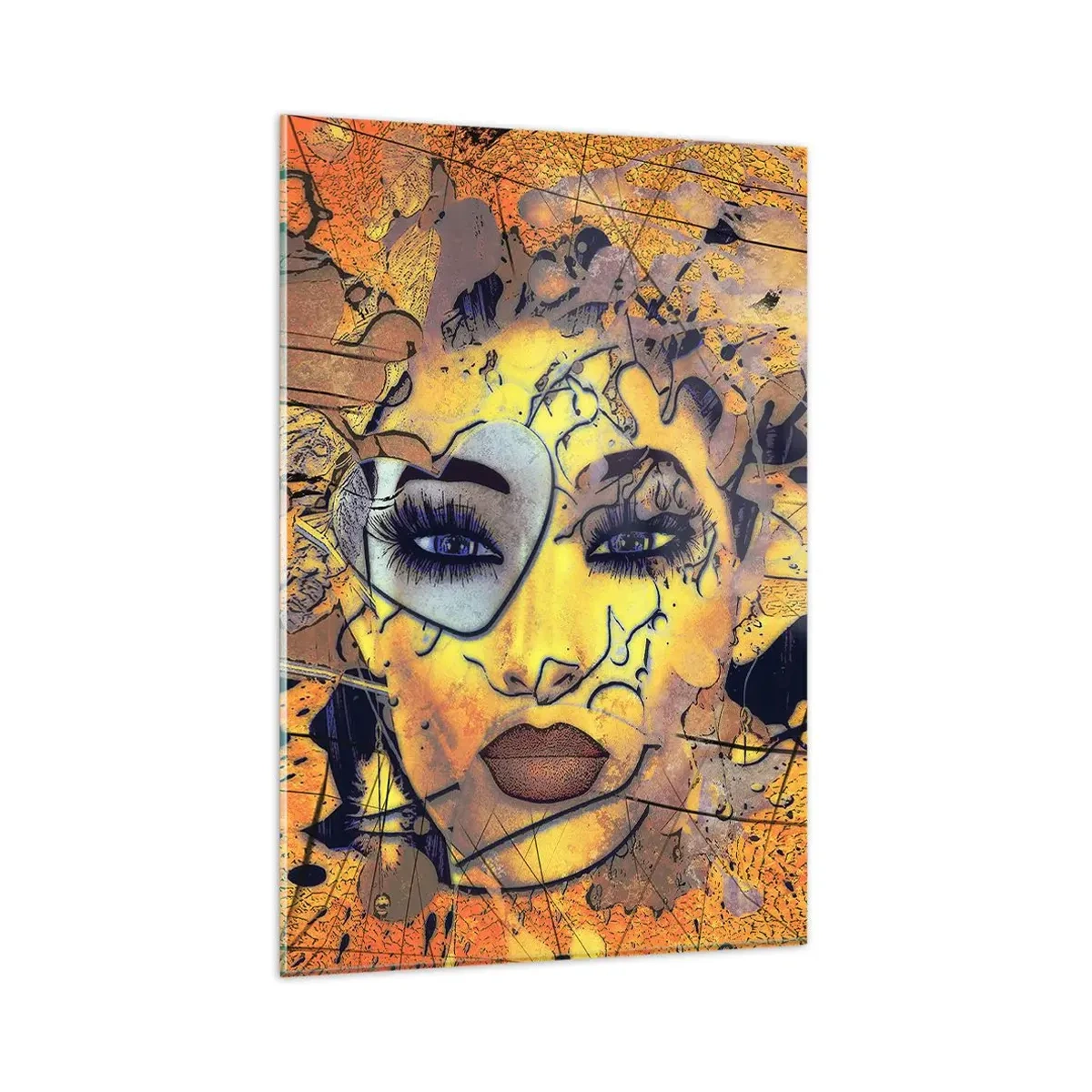 Impression sur verre - Image sur verre - Portrait abstrait d'une femme dans des tons jaune doré - 80x120cm - Beauté ensoleillée - Décoration murale moderne pour le salon et la chambre ARTTOR