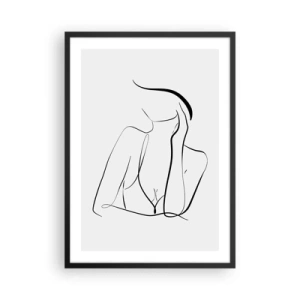 Affiche dans un cadre noir - Poster - Une ligne minimaliste représentant la silhouette d'une femme - 50x70cm - Sur les vague d'un rêve - Décoration murale moderne pour le salon et la chambre ARTTOR