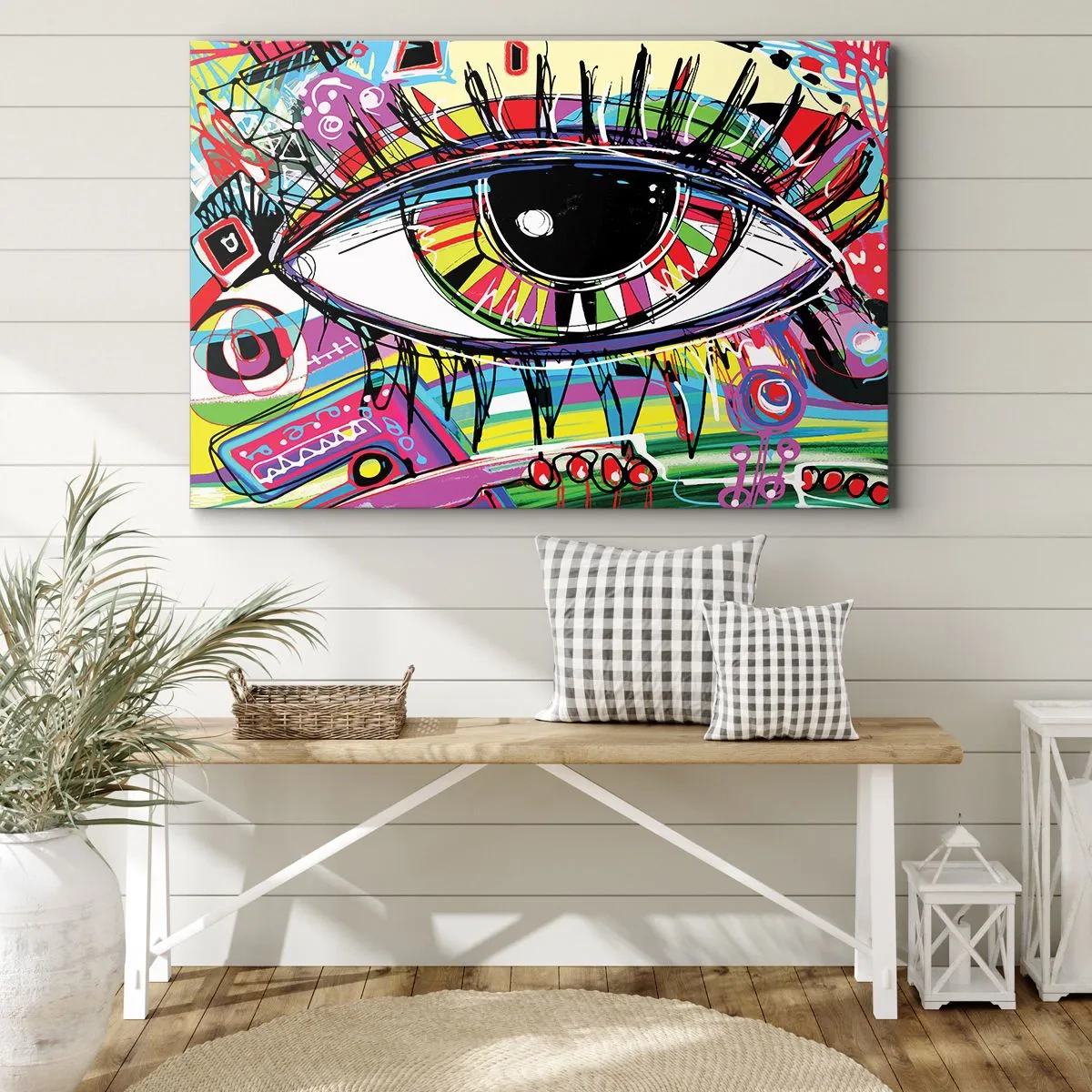 Impression sur toile - Image sur toile - Œil de graffiti abstrait coloré - 70x50cm - Oeil coloré - âme colorée - Décoration murale moderne pour le salon et la chambre ARTTOR