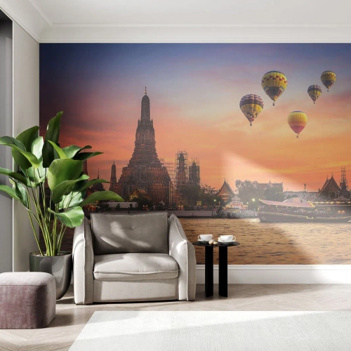Papier Peint Photo Premium Canvas - C'est ici que naissent les contes de fées - Bangkok, Temple de l'Aube, Thaïlande - 200x140 cm