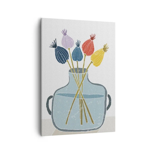 Impression sur toile - Image sur toile - Fleurs séchées colorées dans un vase sur fond blanc - 50x70cm - Comme s'il avait semé des graines de pavot - Décoration murale moderne pour le salon et la chambre ARTTOR