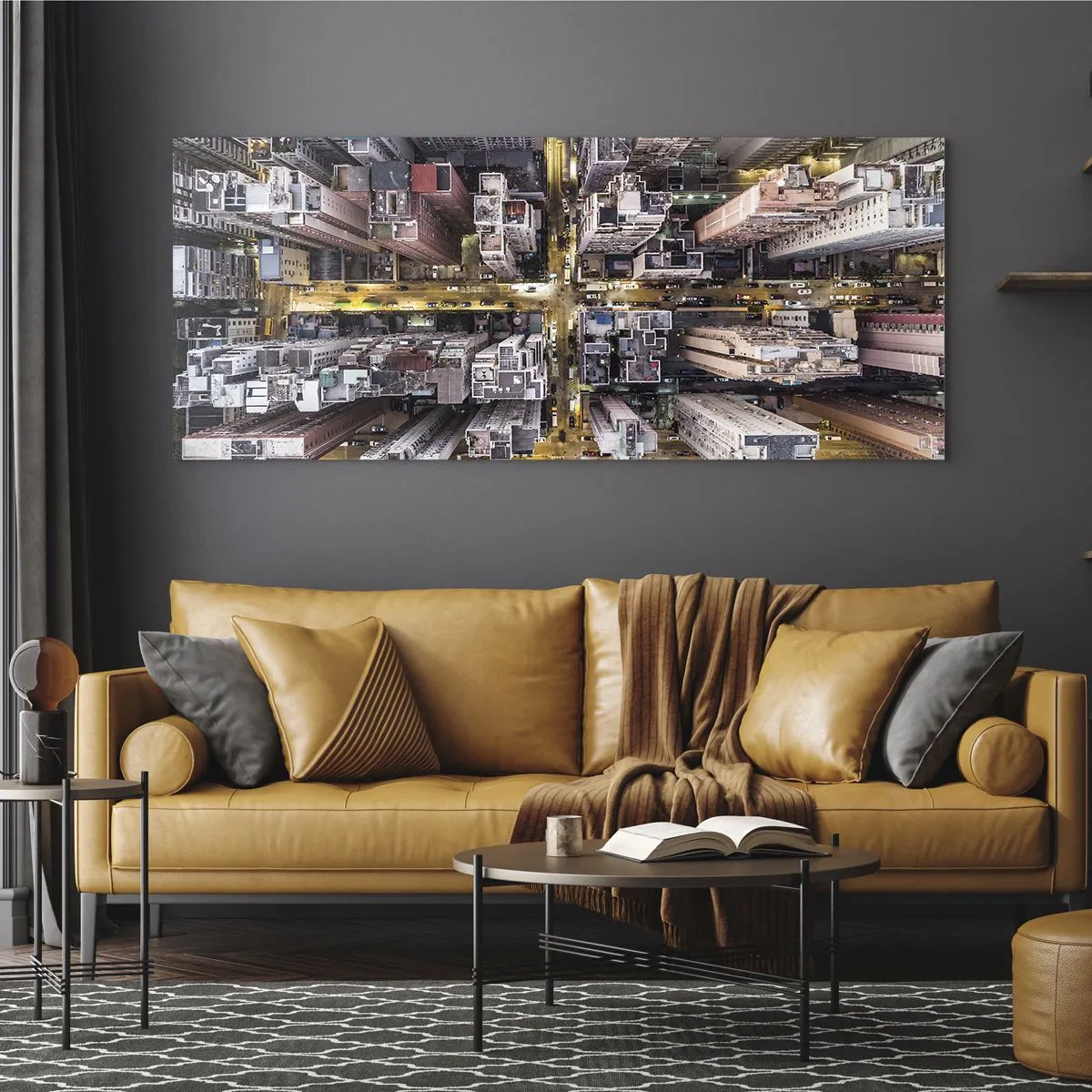 Impression sur verre - Image sur verre - Une vue plongeante sur une ville pleine de gratte-ciels - 120x50cm - Salutations de Hong-Kong - Décoration murale moderne pour le salon et la chambre ARTTOR