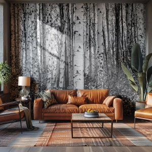 Papier Peint Photo Premium Canvas - Bouleaux noirs et blancs dans la forêt - 100x70cm - Enchevêtrement de bouleau - Décoration murale moderne pour le salon et la chambre ARTTOR