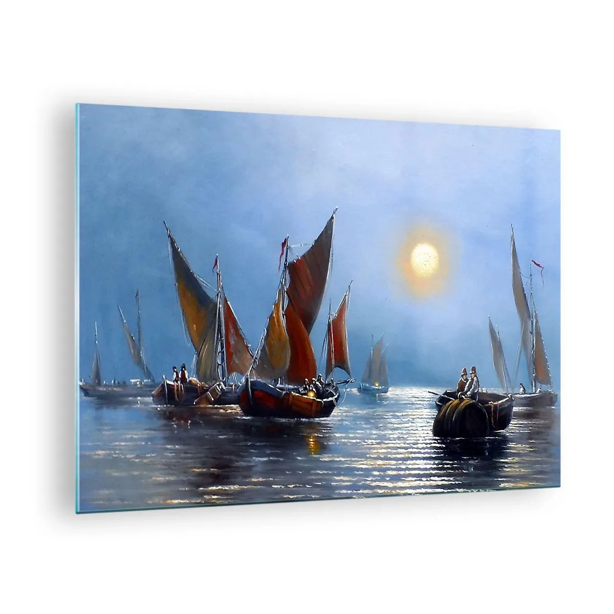 Impression sur verre - Image sur verre - Pêche de nuit - 70x50cm - Pêche de nuit - Décoration murale moderne pour le salon et la chambre ARTTOR