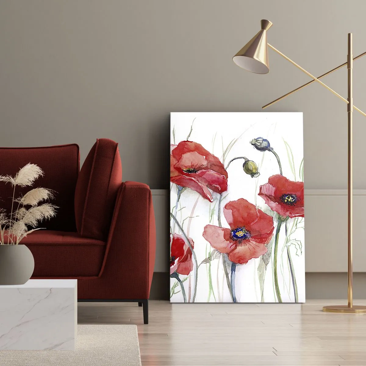 Impression sur toile - Image sur toile - Coquelicots à l'aquarelle sur un fond délicat - 50x70cm - Fleurs polonaises - Décoration murale moderne pour le salon et la chambre ARTTOR