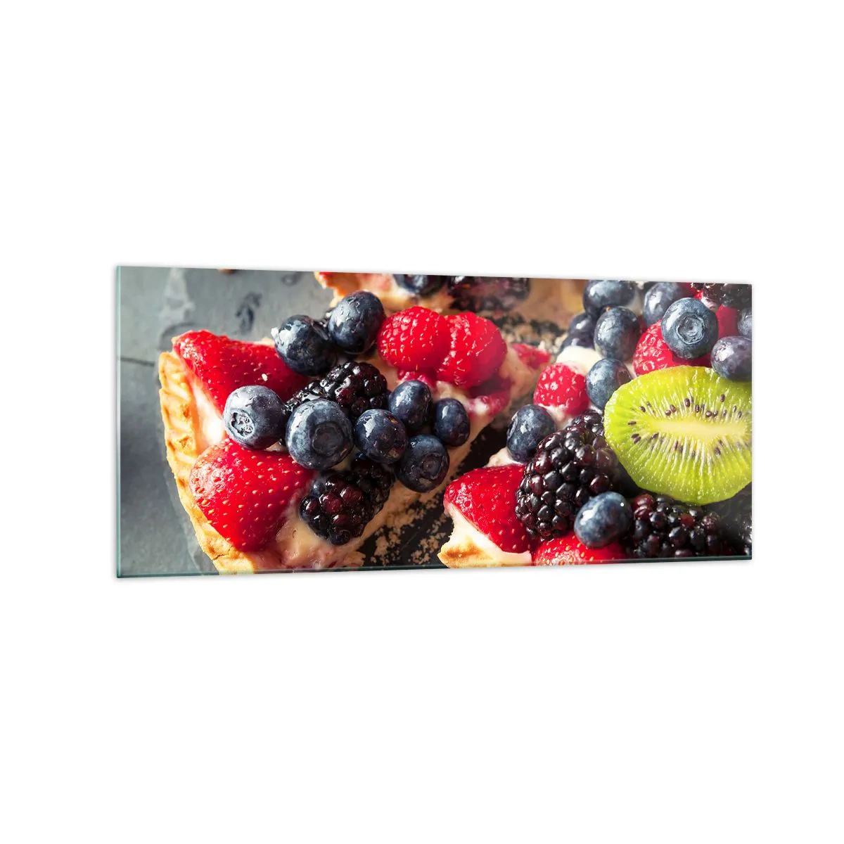 Impression sur verre - Image sur verre - Tarte colorée aux fruits et à la crème - 120x50cm - Dolce vita! - Décoration murale moderne pour le salon et la chambre ARTTOR