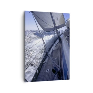 Impression sur toile - Image sur toile - Un voilier dans une mer agitée avec des voiles blanches et un pont en bois. - 50x70cm - Je sais ce que c'est d'être un oiseau - Décoration murale moderne pour le salon et la chambre ARTTOR