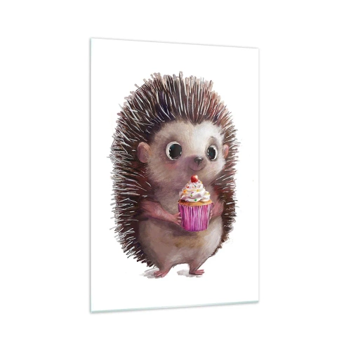 Impression sur verre - Image sur verre - Un hérisson mignon avec un cupcake - 70x100cm - La fête c'est tous les jours - Décoration murale moderne pour le salon et la chambre ARTTOR
