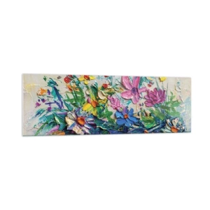 Impression sur verre - Image sur verre - Un bouquet de fleurs coloré peint selon la technique de l'empâtement - 160x50cm - Absolument pas une nature morte - Décoration murale moderne pour le salon et la chambre ARTTOR