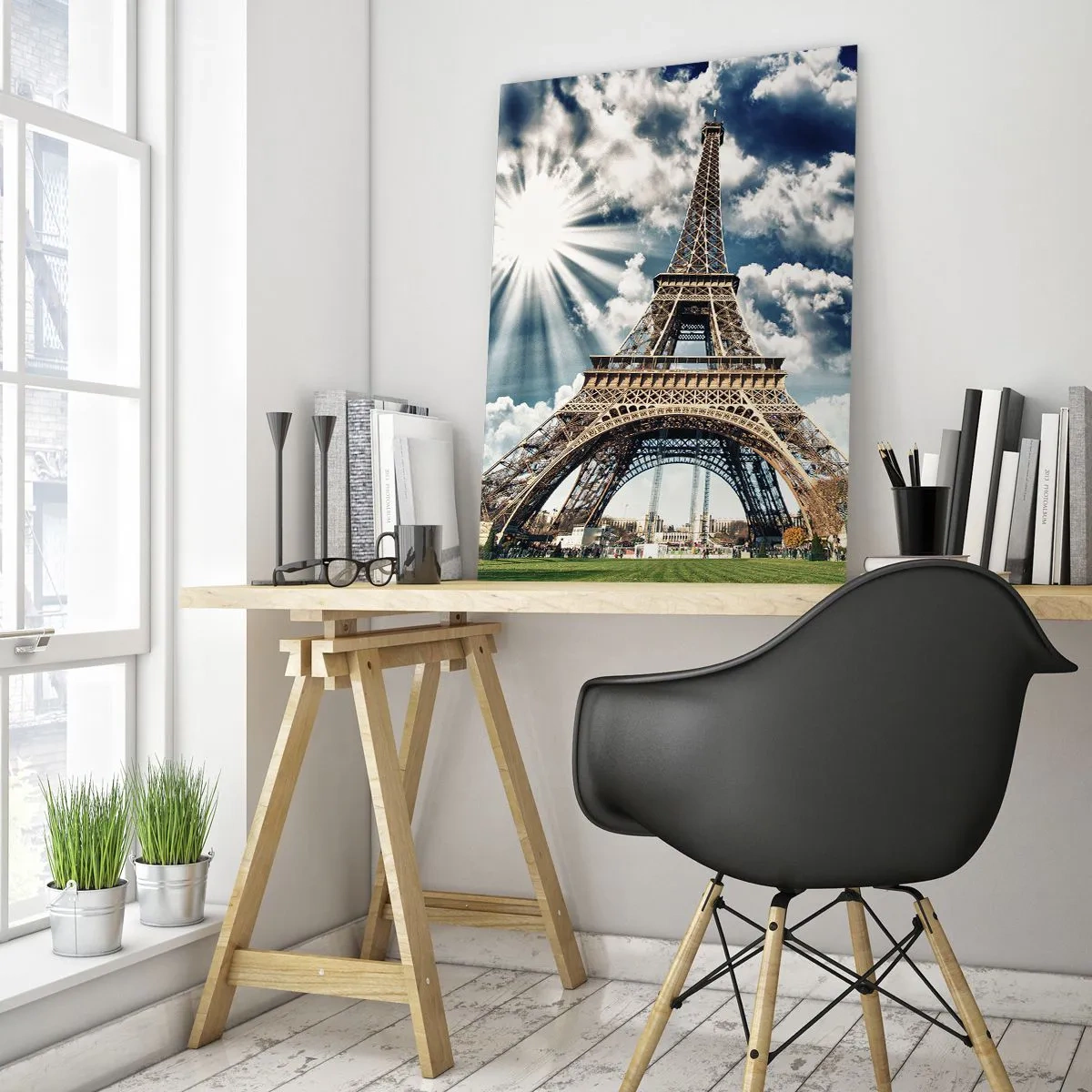 Impression sur verre - Image sur verre - La Tour Eiffel sous un ciel radieux - 50x70cm - La seule et unique sous le soleil - Décoration murale moderne pour le salon et la chambre ARTTOR