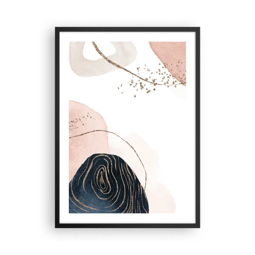 Affiche dans un cadre noir - Poster - Formes abstraites dans des tons pastel avec des accents dorés - 50x70cm - Tout coule - Décoration murale moderne pour le salon et la chambre ARTTOR