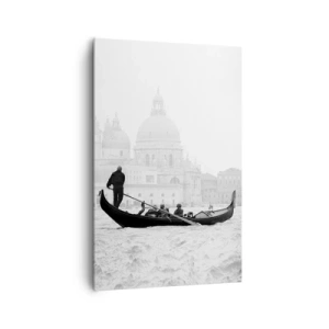 Impression sur toile - Image sur toile - Une gondole avec la basilique en arrière-plan en noir et blanc - 80x120cm - Voyage aux sources de la beauté - Décoration murale moderne pour le salon et la chambre ARTTOR