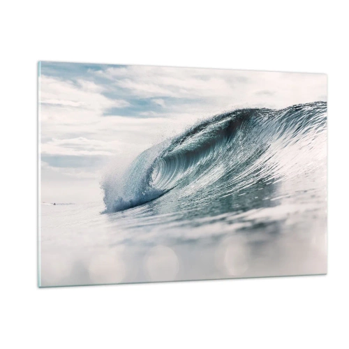 Impression sur verre - Image sur verre - Une puissante vague océanique sous les rayons du soleil - 120x80cm - Pic d'eau - Décoration murale moderne pour le salon et la chambre ARTTOR