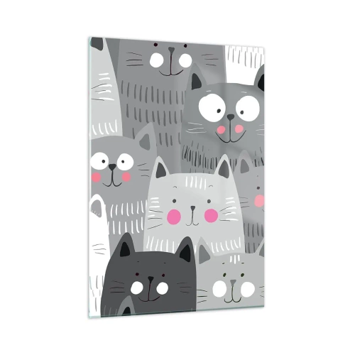 Impression sur verre - Image sur verre - Chats drôles aux couleurs grises sur fond blanc - 50x70cm - Le monde des chats - Décoration murale moderne pour le salon et la chambre ARTTOR
