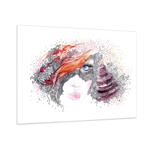 Impression sur verre - Image sur verre - Portrait d'une femme aux motifs dynamiques et aux accents rouges - 100x70cm - Avec elle, c'est tous les jours la fête - Décoration murale moderne pour le salon et la chambre ARTTOR