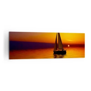 Impression sur toile - Image sur toile - Un voilier sur une mer calme au coucher du soleil - 160x50cm - Comme c'est calme au crépuscule… - Décoration murale moderne pour le salon et la chambre ARTTOR