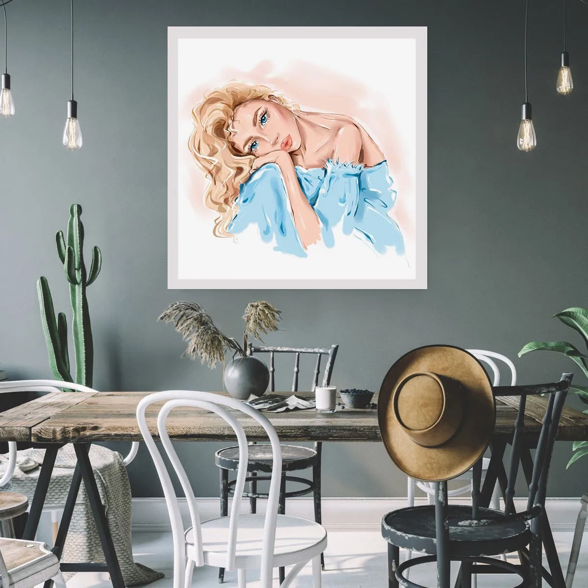 Affiche - Poster - Rêveuse en bleu - 50x50 cm