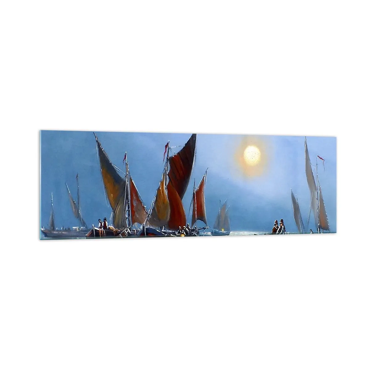 Impression sur verre - Image sur verre - Bateaux à voiles sur une eau calme au coucher du soleil - 160x50cm - Pêche de nuit - Décoration murale moderne pour le salon et la chambre ARTTOR