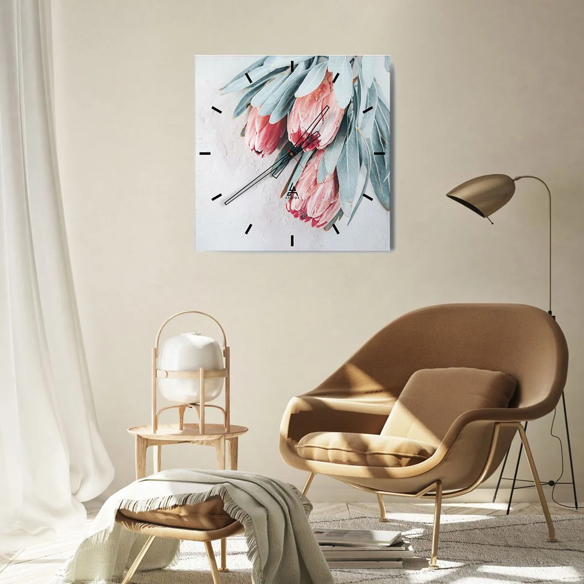 Horloge murale - Pendule murale - Fleurs de protéa roses subtiles sur fond clair - 30x30cm - Honte de leur propre beauté - Décoration murale moderne pour le salon et la chambre ARTTOR