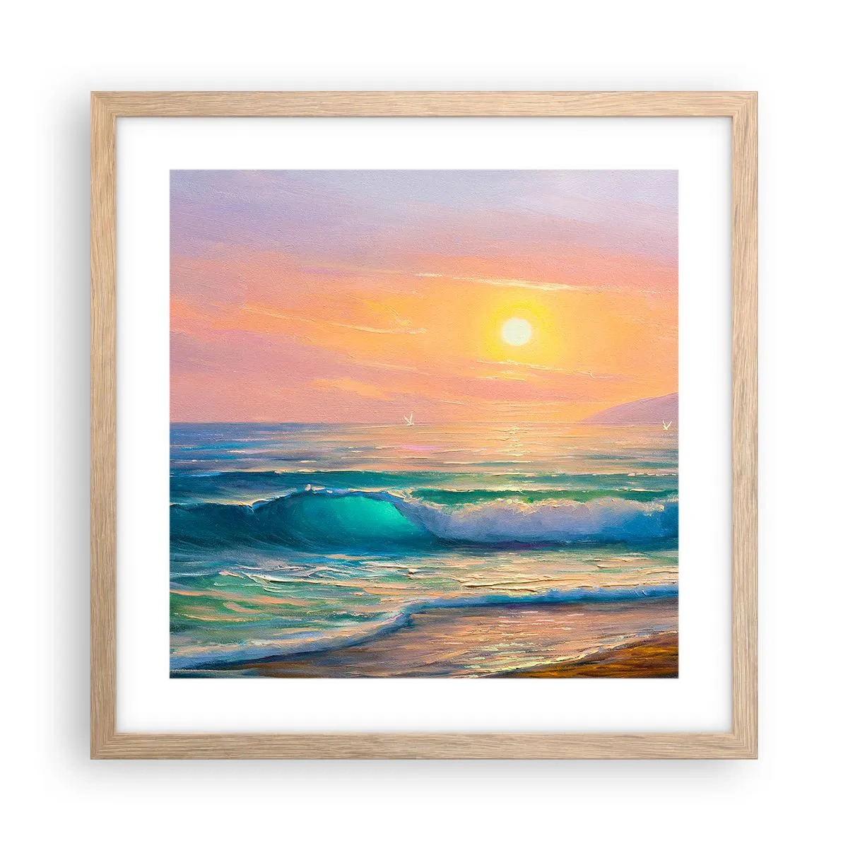 Affiche dans un chêne clair - Poster - Le chant turquoise des vagues - 40x40 cm