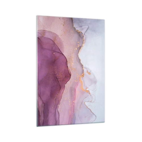 Impression sur verre - Image sur verre - Une composition abstraite dans des tons de violet et d'or. - 70x100cm - Vagues lilas et violettes - Décoration murale moderne pour le salon et la chambre ARTTOR