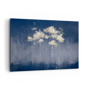 Impression sur toile - Image sur toile - Fleurs délicates sur fond bleu - 100x70cm - Comme des pétales au vent - Décoration murale moderne pour le salon et la chambre ARTTOR