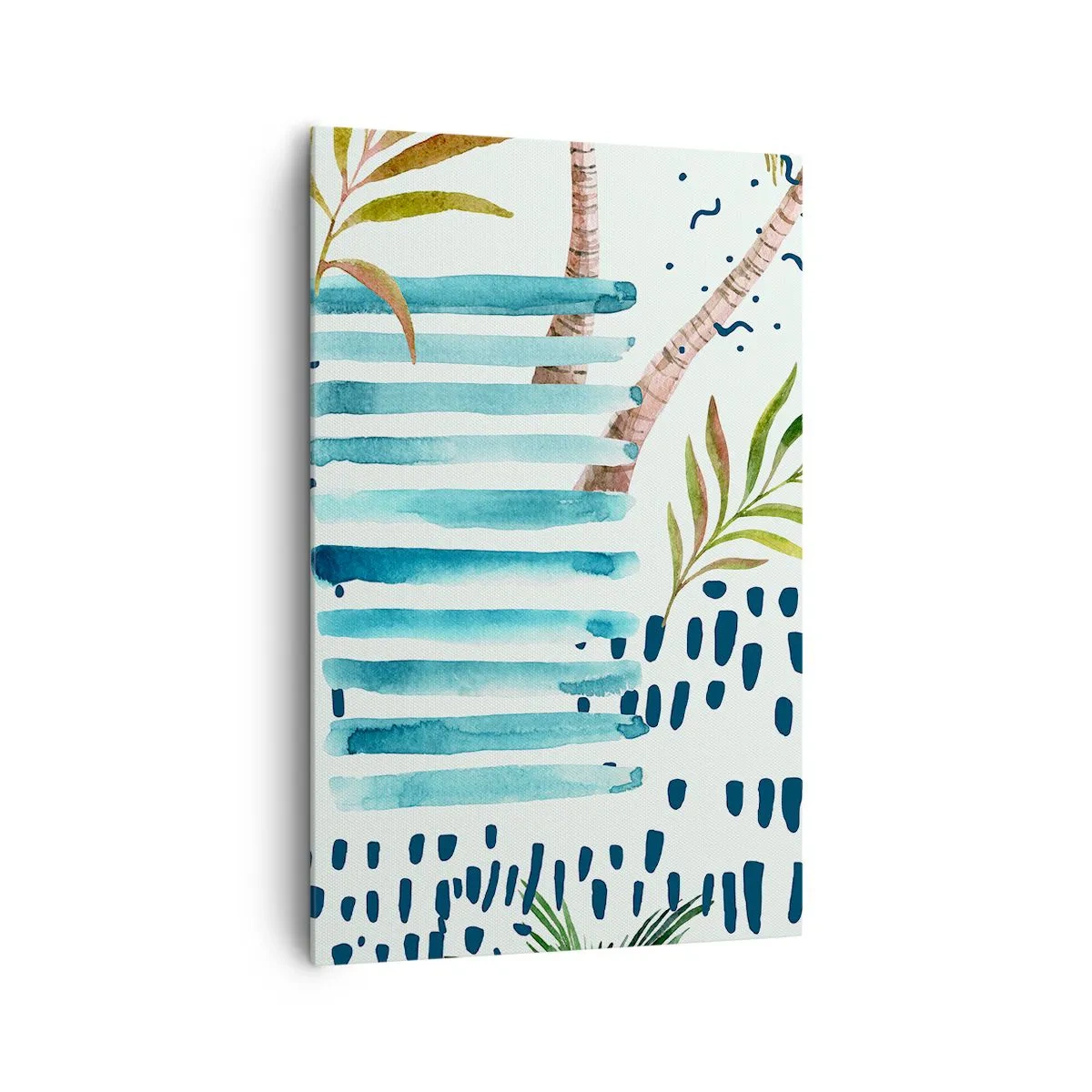 Impression sur toile - Image sur toile - Motif abstrait avec des palmiers et des accents nautiques - 80x120cm - Des vacances sous les palmiers - Décoration murale moderne pour le salon et la chambre ARTTOR