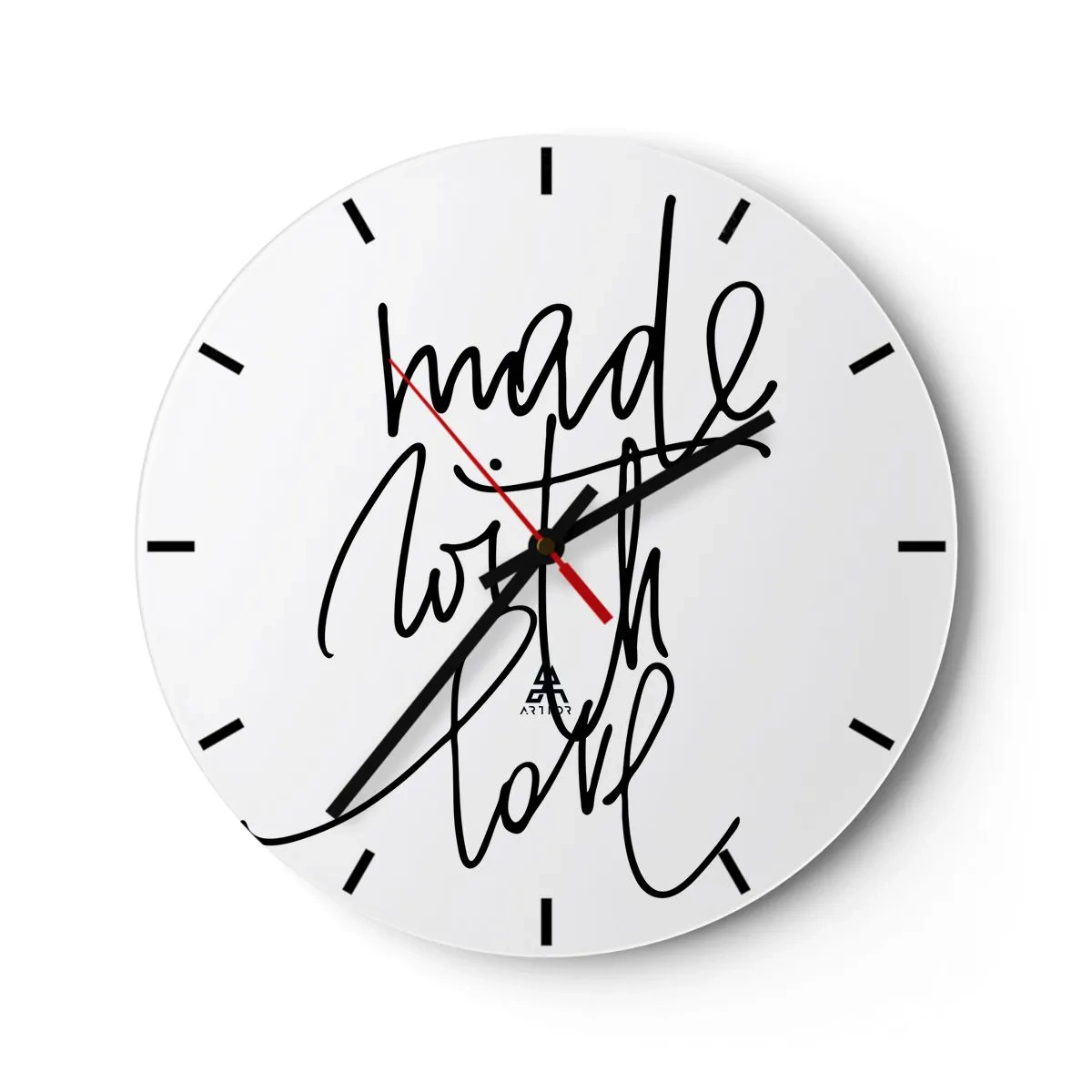 Horloge murale - Pendule murale - Horloge minimaliste avec l'inscription « Made with love » - 30x30cm - La meilleure marque - Décoration murale moderne pour le salon, la cuisine et la chambre ARTTOR