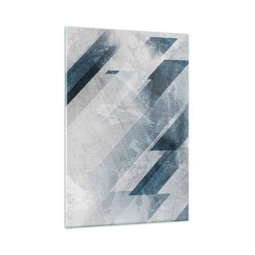 Impression sur verre - Image sur verre - Lignes abstraites dans des tons de gris et de bleu - 80x120cm - Composition spatiale - mouvement gris - Décoration murale moderne pour le salon et la chambre ARTTOR