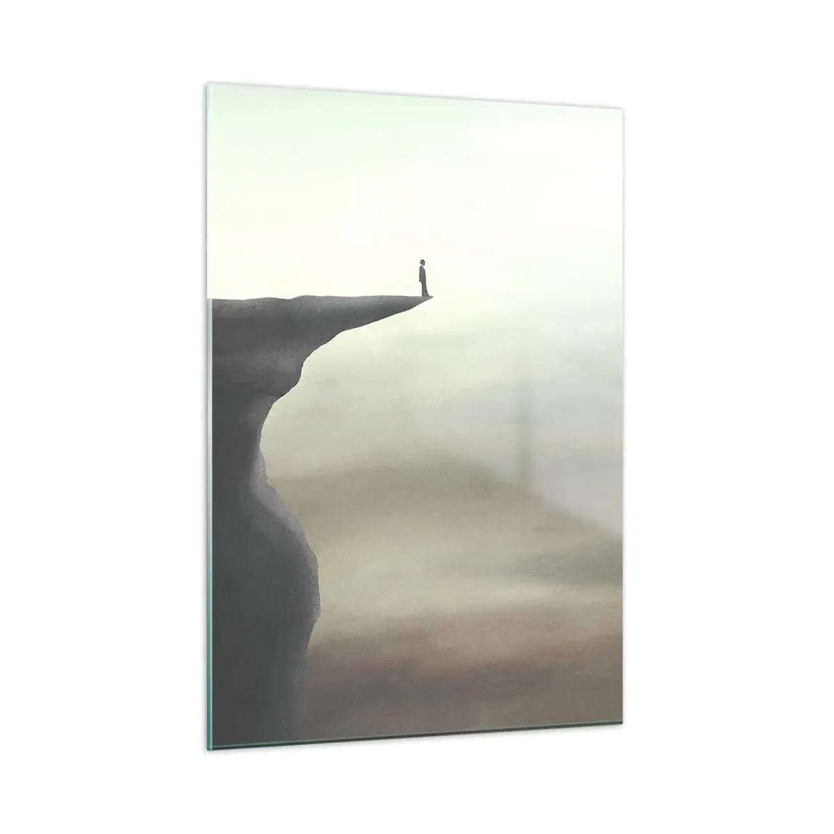 Impression sur verre - Image sur verre - Silhouette d'une personne debout au bord d'une falaise au-dessus du brouillard - 50x70cm - Tout en haut, bien entendu! - Décoration murale moderne pour le salon et la chambre ARTTOR