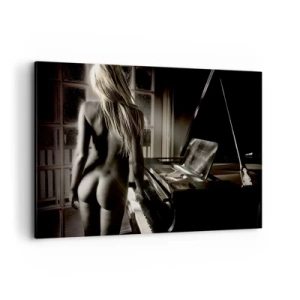 Impression sur toile - Image sur toile - Nu féminin au piano en noir et blanc - 100x70cm - Harmonie parfaite du soir - Décoration murale moderne pour le salon et la chambre ARTTOR