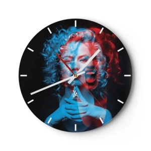 Horloge murale - Pendule murale - Femme à effet 3D aux couleurs bleu et rouge - 30x30cm - Alter ego - Décoration murale moderne pour le salon, la cuisine et la chambre ARTTOR