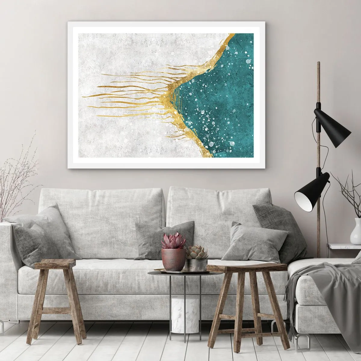 Affiche dans un cadre blanc - Poster - Marée dorée - 91x61 cm