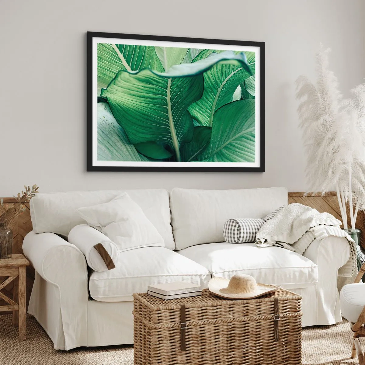 Affiche dans un cadre noir - Poster - Feuilles vertes avec des détails et une structure expressifs - 70x50cm - Une vie intensément verte - Décoration murale moderne pour le salon et la chambre ARTTOR