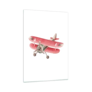 Impression sur verre - Image sur verre - Avion rétro rouge sur fond blanc - 80x120cm - Prêt pour les hauts vols - Décoration murale moderne pour le salon et la chambre ARTTOR