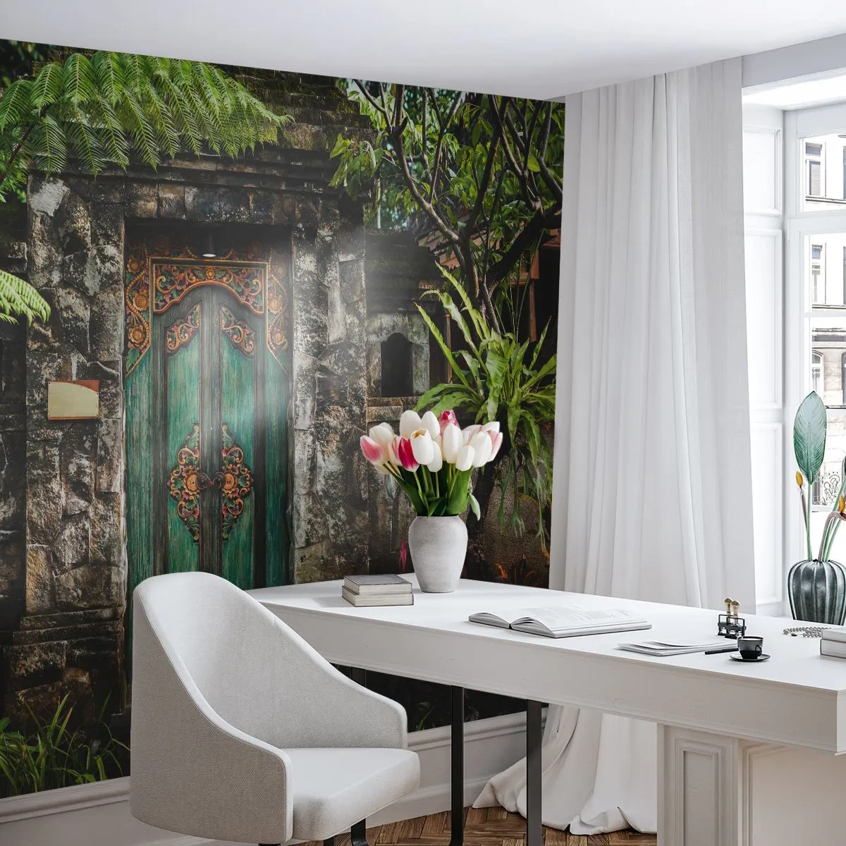 Papier Peint Autocollant Deluxe Sticker - Porte vers un monde exotique - Porte avec ornement, Architecture, Mystère - 250x175 cm