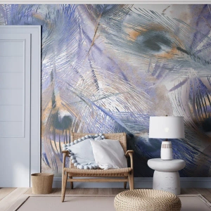 Papier Peint Photo Premium Sand - Composition de paon - Abstraction, Plume de paon, Bohème - 150x105 cm