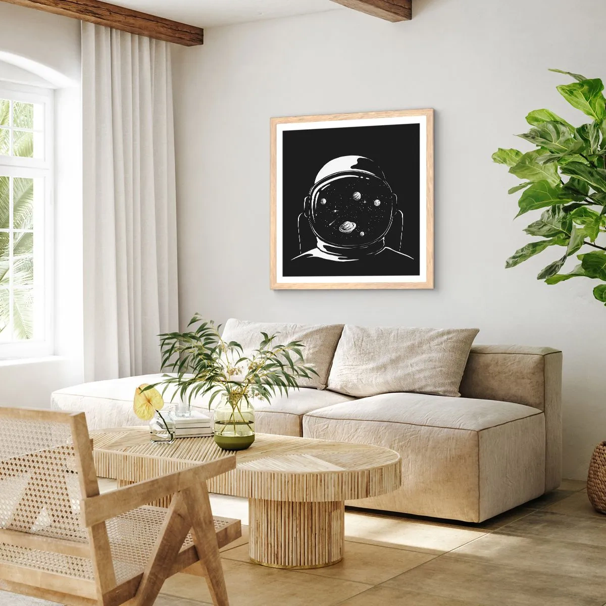 Affiche dans un chêne clair - Poster - Sympa la vue - 40x40 cm