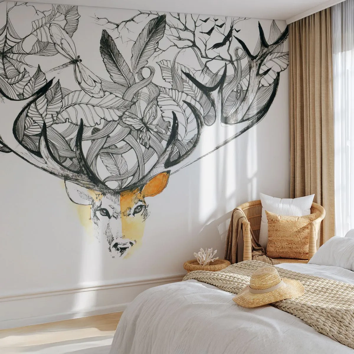 Papier Peint Autocollant Deluxe Sticker - Corne d'abondance - Abstraction, Cerf, Graphique - 250x175 cm