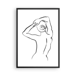 Affiche dans un cadre noir - Poster - Silhouette minimaliste d'une femme avec ses bras au-dessus de sa tête - 50x70cm - Action matinale - Décoration murale moderne pour le salon et la chambre ARTTOR