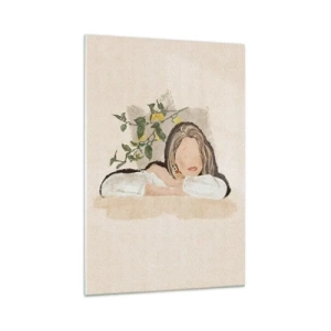 Impression sur verre - Image sur verre - La figure d'une femme sur fond de citronnier - 70x100cm - La beauté du sud - Décoration murale moderne pour le salon et la chambre ARTTOR