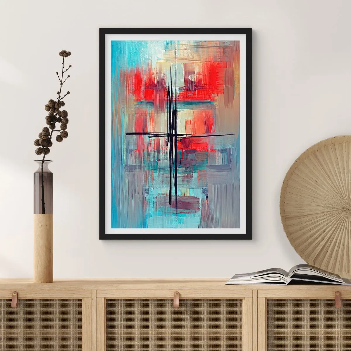 Affiche dans un cadre noir - Poster - Composition abstraite aux couleurs dynamiques - 50x70cm - Un paysage dans une dimension inconnue - Décoration murale moderne pour le salon et la chambre ARTTOR