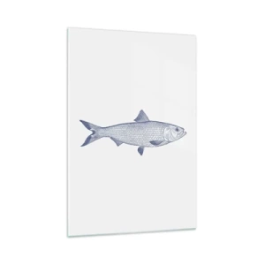 Impression sur verre - Image sur verre - Illustration d'un poisson dans des tons de bleu sur fond clair - 70x100cm - Salutations des mers du nord - Décoration murale moderne pour le salon et la chambre ARTTOR