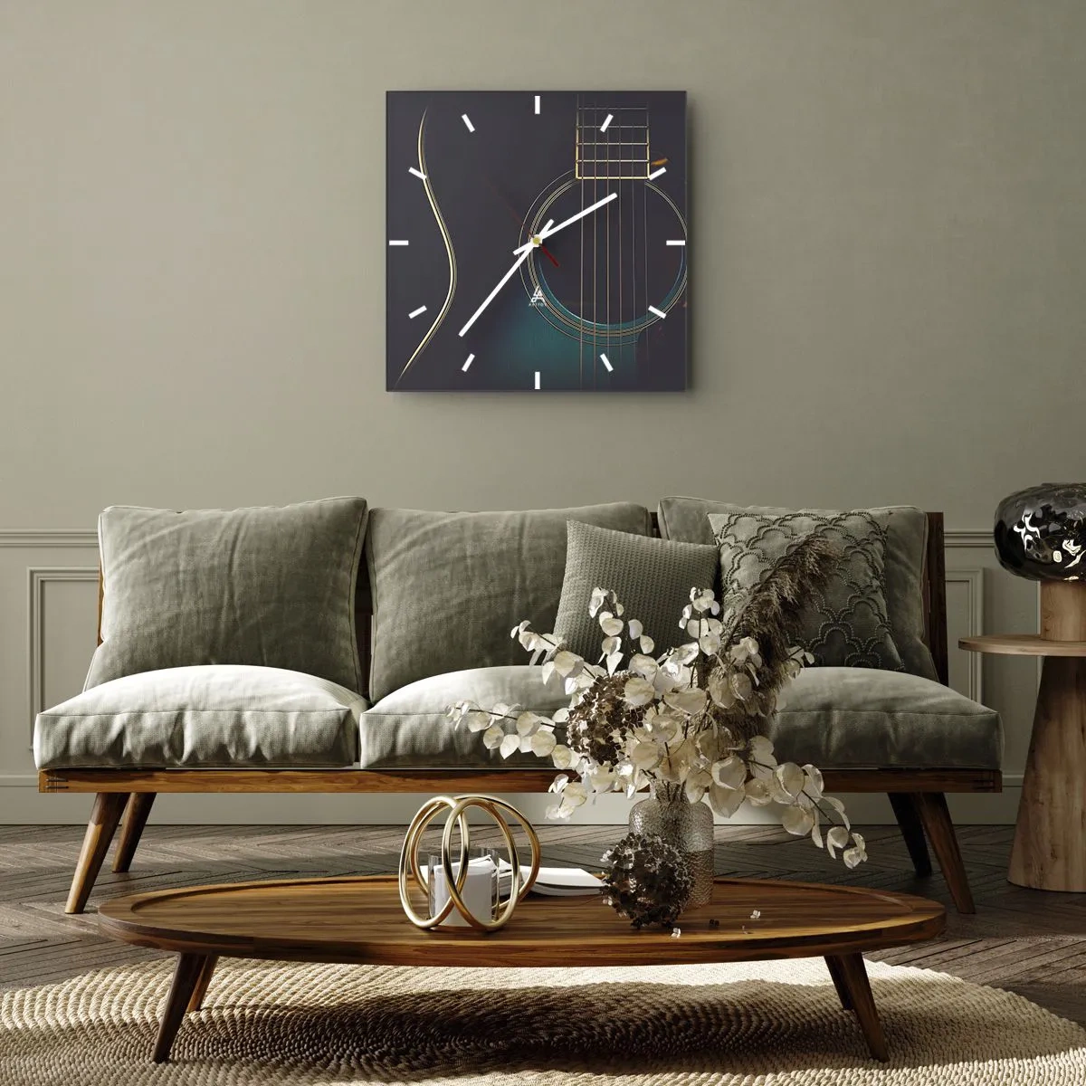 Horloge murale - Pendule murale - Guitare acoustique dans une lumière sombre et élégante - 30x30cm - Le calme avant la tempête - Décoration murale moderne pour le salon et la chambre ARTTOR