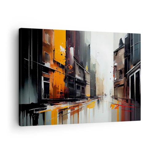 Impression sur toile - Image sur toile - Vue abstraite d'une rue de la ville sous la pluie - 70x50cm - Jour de pluie - Décoration murale moderne pour le salon et la chambre ARTTOR